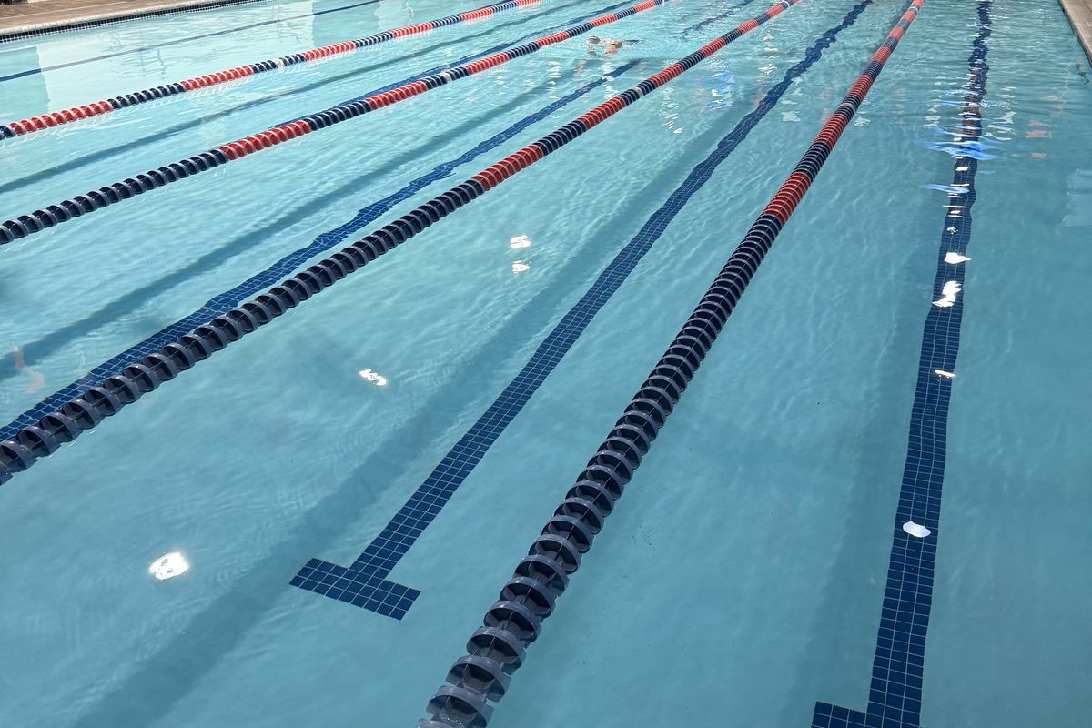 Indoor competition lap pool with lane lines